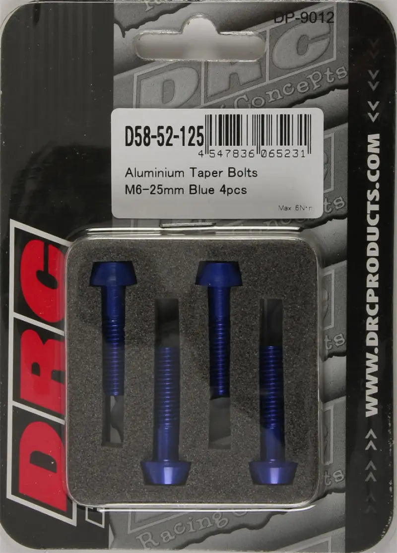 DRC Aluminum Taper Bolts Blue M6x25mm 4/Pk for Powersports
