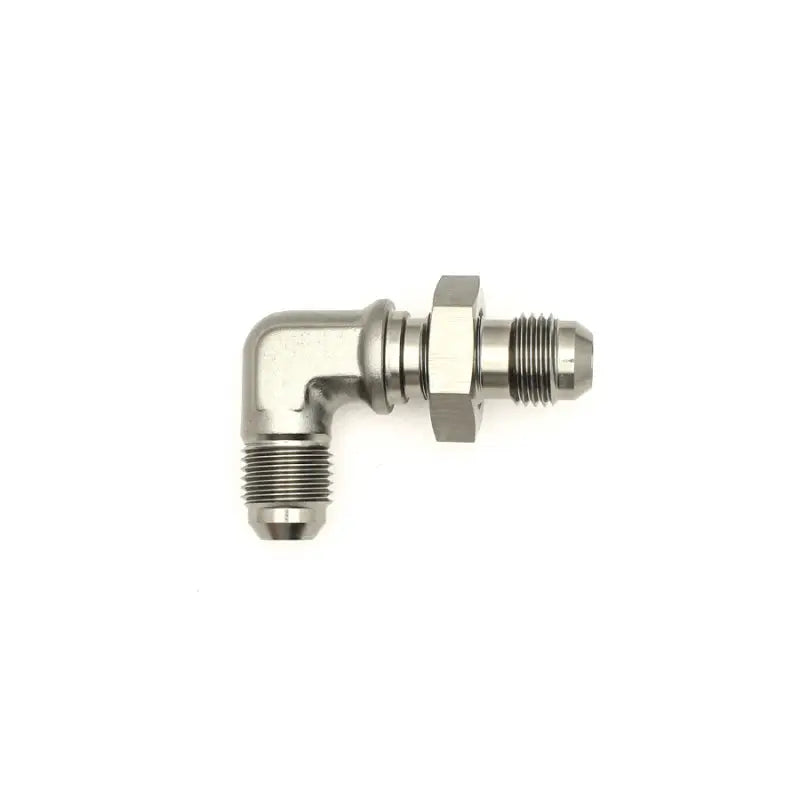 DeatschWerks 6AN Male Flare to Bulkhead Adapter 90-Degree - Anodized Matte Black - Truck & Automotive