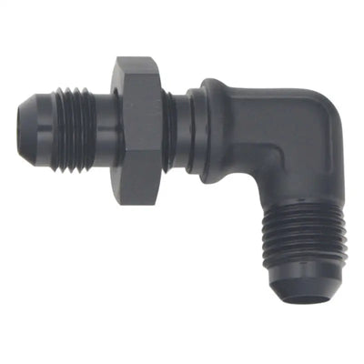 DeatschWerks 6AN Male Flare to Bulkhead Adapter 90-Degree - Anodized Matte Black - Truck & Automotive