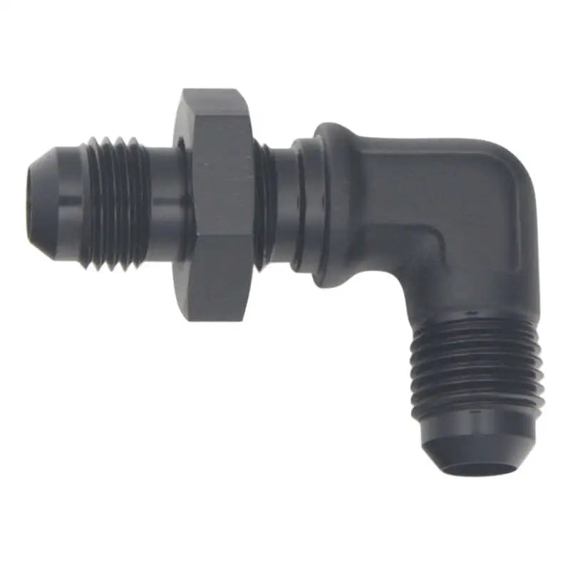 DeatschWerks 6AN Male Flare to Bulkhead Adapter 90-Degree - Anodized Matte Black - Truck & Automotive