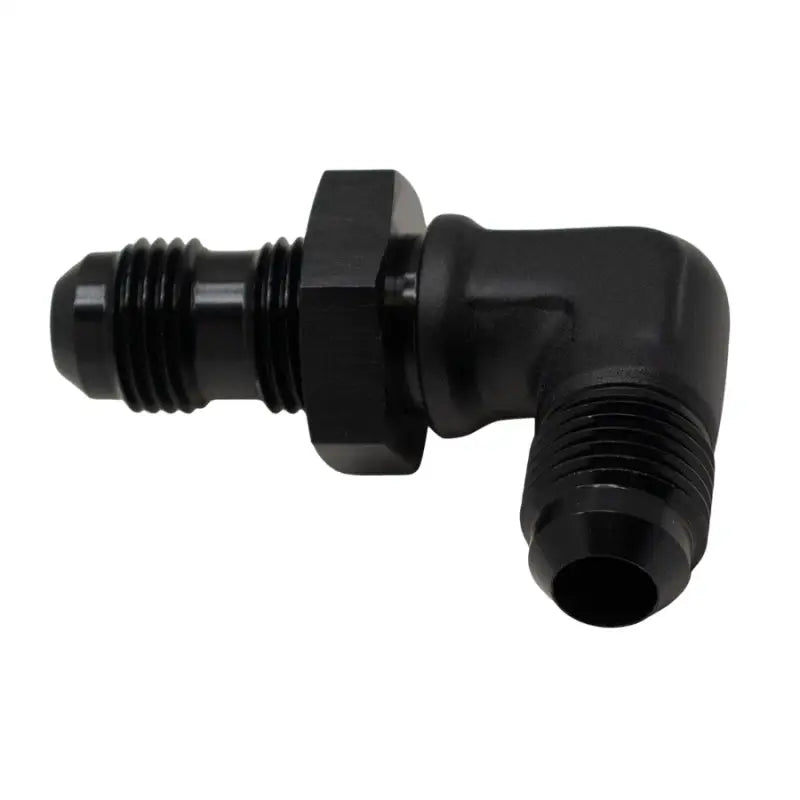 DeatschWerks 6AN Male Flare to Bulkhead Adapter 90-Degree - Anodized Matte Black - Truck & Automotive