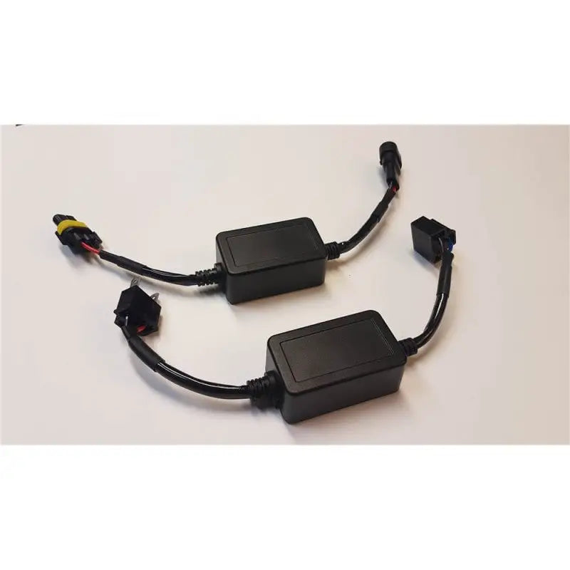 ODX DRL decoder H11 with black rectangular HID ballast units and wiring