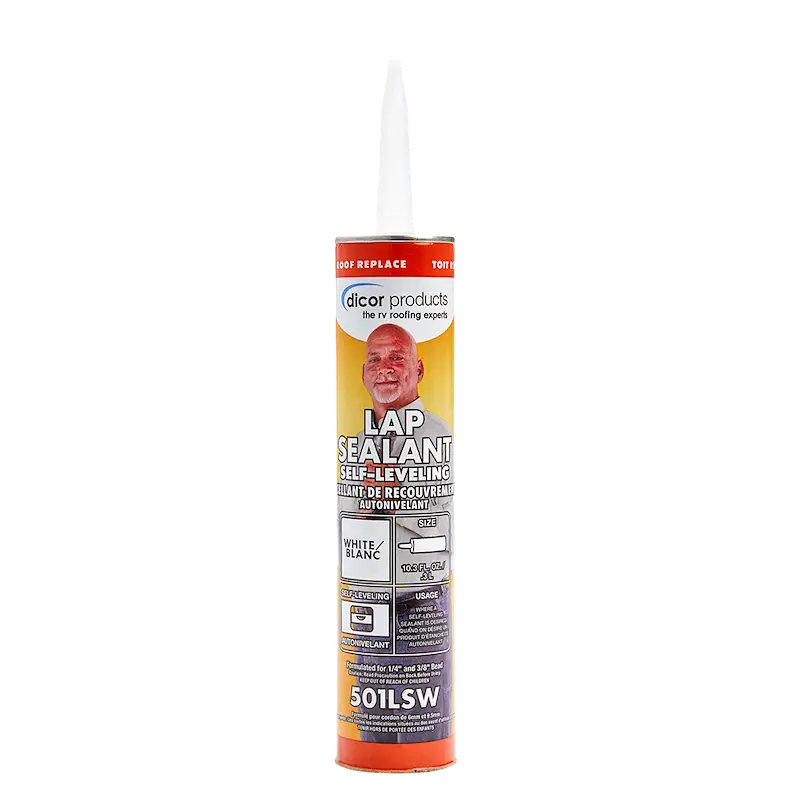 Tube of Dicor RV lap sealant for superior roof edge sealing and hazard air pollutant safety
