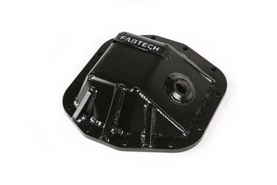 Black steel differential cover with skid plate and fill plug for Dana M220 trucks