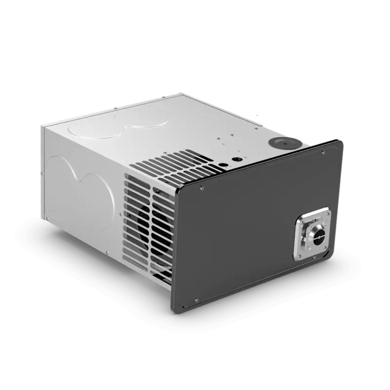 Dometic RV Furnace DFL Series white gray metal box with vented panel and knob for natural gas operation