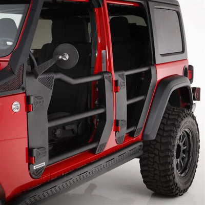 Go Rhino Trailline Tubular Lower Half Door with Ball Handle, Textured Black Steel, Includes Door Retention Straps and Side Mirrors for Jeep JKU.