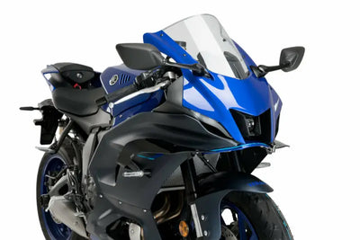 Blue and black Yamaha motorcycle with Downforce Side Spoilers Cybertruck accessories