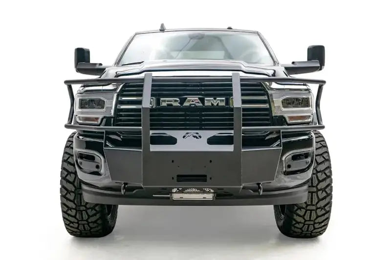 Fab Fours DR19-N4470-1 Full Guard Winch Mount for 2019+ Ram 2500 providing complete front-end protection and integrated winch mount for easy installation, ideal for off-road adventures, RV, automotive, powersports, marine, exterior, truck accessories, interior, truck bed, RV parts, Winches & Hitches, AVADA - Best Sellers, Must Haves