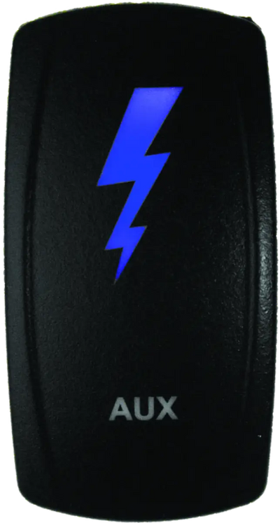 Black rocker switch with blue lightning bolt for DragonFire Racing Lighted Switch Aux On/Off Red LED