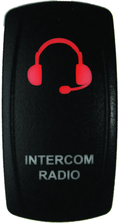 Black intercom radio switch with blue LED from DragonFire Racing Lighted Switch series