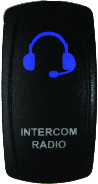 Black rocker switch with blue headset icon for DragonFire Racing Lighted Switch Red LED