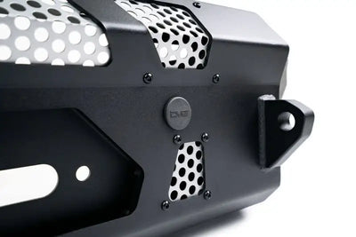 DV8 Offroad 2021+ Ford Bronco front bumper with winch capability and mesh inserts.