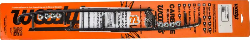 Orange retail package with black snowmobile skags and hardware for EAT3-9750 Carbide Arctic round bar runners