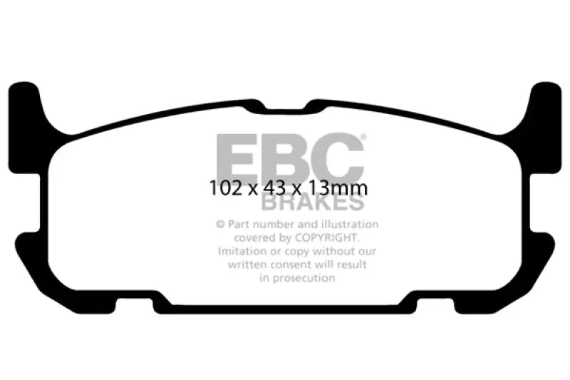 Brake pad outline with dimensions for greenstuff rear brake pads on Mazda Miata MX5