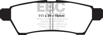 Brake pad diagram with dimensions for Greenstuff Rear Brake Pads on Nissan Frontier 2.5 2WD