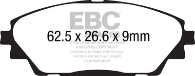 Brake pads dimension for EBC Redstuff Mazda 3 Japan Build front brake pads