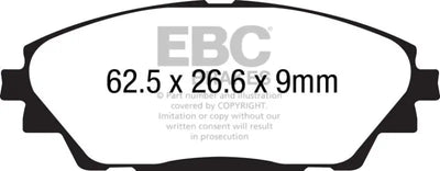 Brake pads with dimensions for EBC Redstuff Mazda 3 Japan Build front brake pads
