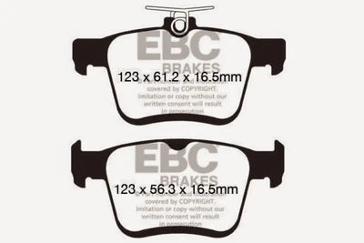 Two brake pads with dimensions for Volkswagen Atlas Turbo Greenstuff Rear Brake Pads