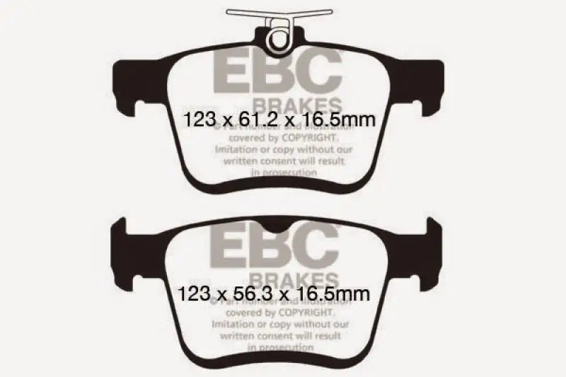 Two brake pads with dimensions for Volkswagen Atlas Turbo Greenstuff Rear Brake Pads