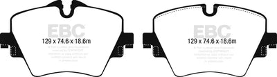 Two EBC Greenstuff brake pads for BMW X3 30i with low rotor wear front brake pads