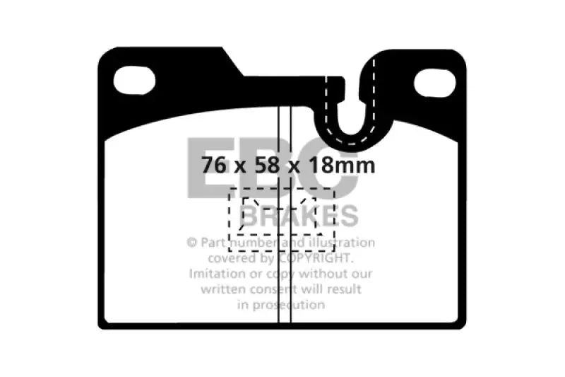 Brake pads diagram with dimensions for EBC Yellowstuff Rear Brake Pads Porsche 924 2.0 Turbo