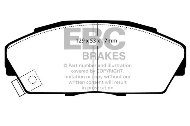 Brake pads diagram with dimensions for Acura Integra Greenstuff front brake pads with thermic black coating