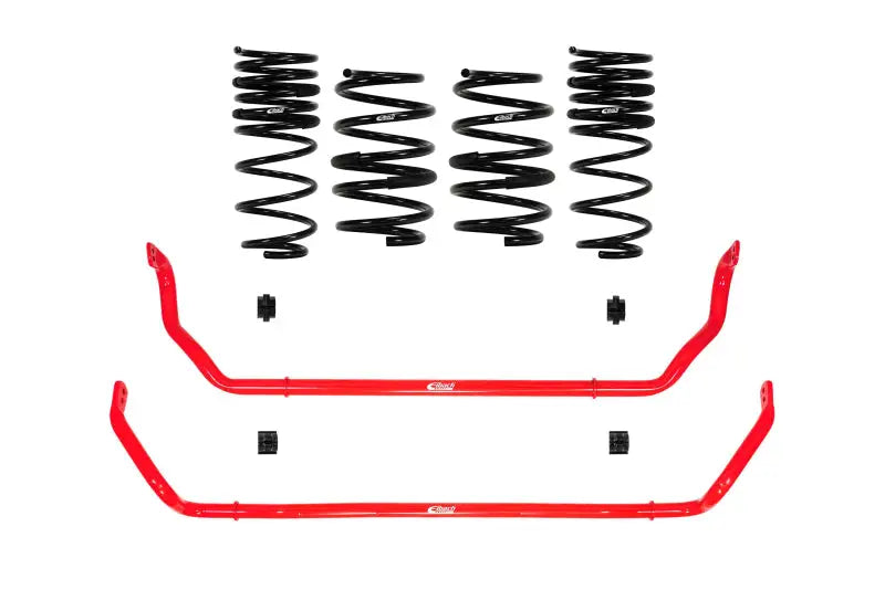 Red sway bars and black coil springs from the Eibach Pro-Plus Kit for Dodge Charger and Challenger Hellcat