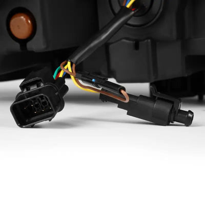 Headlight Assembly Projector Beam With White/ Amber Daytime Running Light And Amber Sequential Turn Signal Light; Osram Oslon Black Flat/ AlphaRex LUXX LED High Beam/ Osram Oslon Black Flat LED Low Beam; Clear Polycarbonate Lens; Alpha-Black Polypropylene - NTP