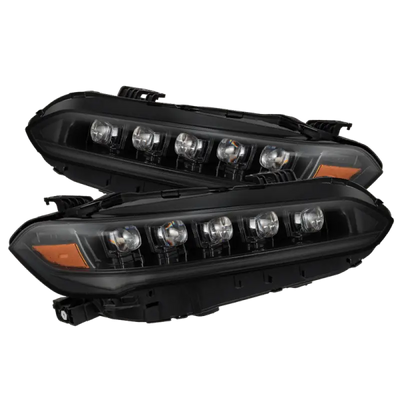 Headlight Assembly Projector Beam With White/ Amber Daytime Running Light And Amber Sequential Turn Signal Light; Osram Oslon Black Flat/ AlphaRex LUXX LED High Beam/ Osram Oslon Black Flat LED Low Beam; Clear Polycarbonate Lens; Alpha-Black Polypropylene - NTP