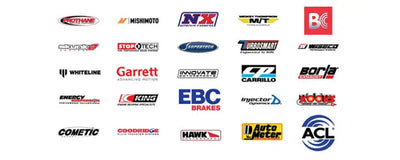 Logos of automotive parts manufacturers on titanium gold wheel for Enkei NT03+M car wheel