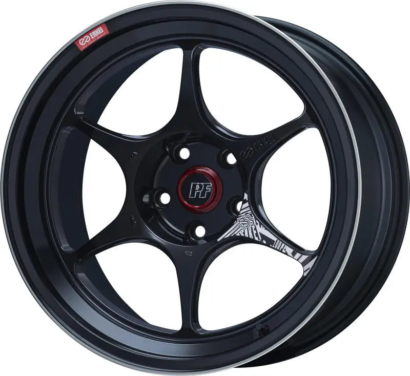 Black machined Enkei PF06 18x9.5 wheel with 40mm offset and 75mm bore