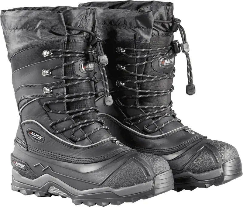 Black Snow Monster Boots with laces and adjustable cuffs for winter warmth