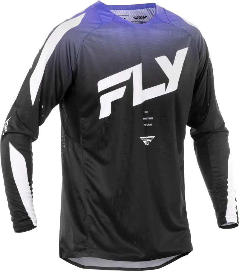 Black and purple long-sleeved shirt from Evolution Dst Jersey Black/White/Purple 2x, perfect for RV parts & accessories or truck parts enthusiasts