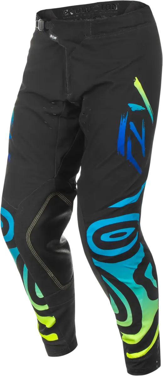 Black motocross pants with colorful graphics from Evolution Dst Zen, perfect for RV parts & accessories or truck accessories