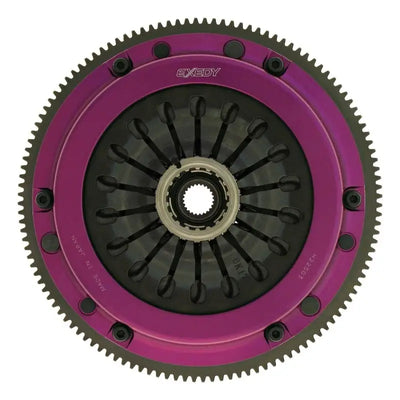 Exedy 2004-2014 Subaru Impreza WRX STI H4 Hyper Single Clutch Sprung Center Disc Pull Type with purple anodized forged aluminum cover and turbine-like vanes for cooling.