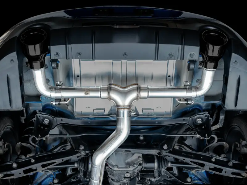 Exhaust System Kit Stainless Steel; Without Muffler; Single With Dual Outlet; Rear Exit; 5 Inch Diamond Black Tips