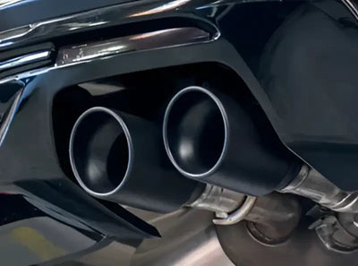 Exhaust System Kit T-304 Stainless Steel; With Mufflers; 3 Inch To 2-1/4 Pipe Diameter; Single Quad Exit; Dual Split