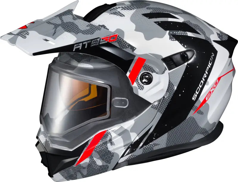 95-1625-SD SCORPION EXO Exo At950 Cold Weather Helmet Outrigger White/Grey Lg (Dual)
