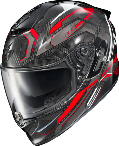 Black and red Exo St1400 Evo Carbon Helmet with sun visor and Everclear no-fog coating