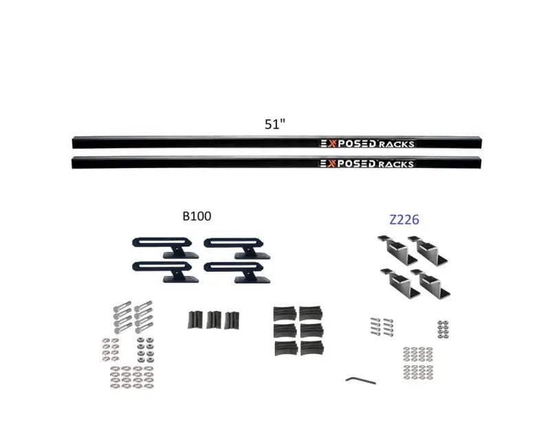 Black 51-inch exposed rack roof rack kit with matching hardware