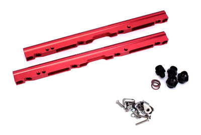 FAST Billet Fuel Rail Kit for LSXR in vibrant red, includes billet fuel rails, mounting brackets, and necessary hardware for LS1/LS6 engines, enhancing fuel volume and horsepower, Truck & Automotive, AVADA - Best Sellers
