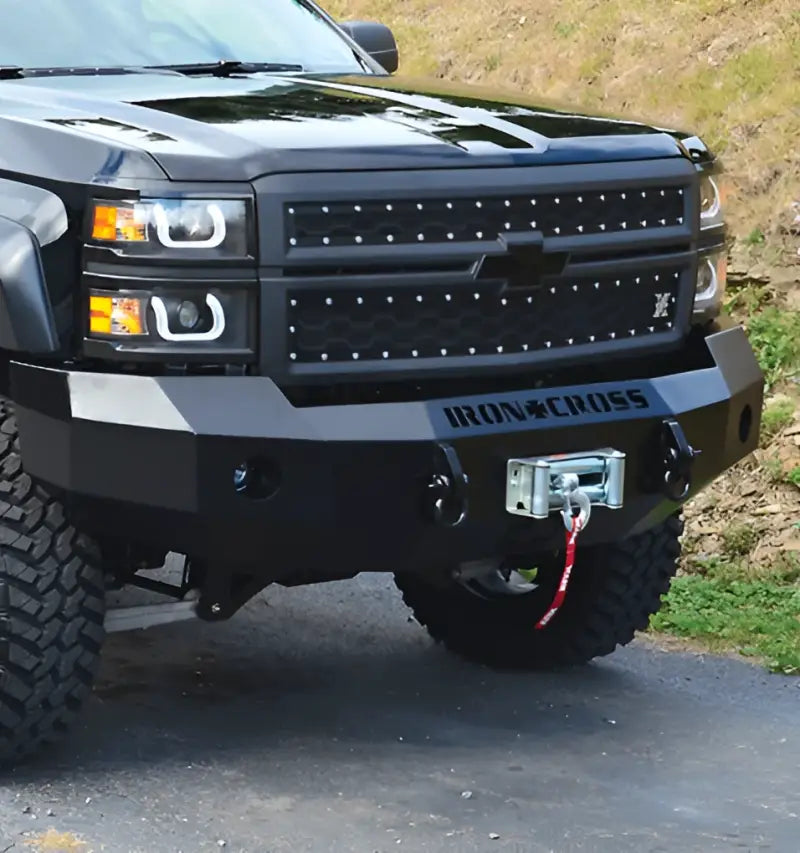 FB-1400 Ironcross Ford Bronco front bumper in black with silver accents
