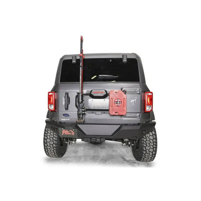 Rear view of a Ford vehicle equipped with the FB21-Z5251-1 Fab Fours 21-22 Ford Bro Spre Tre Del Pla, featuring a sleek and durable bumper for superior road debris protection.