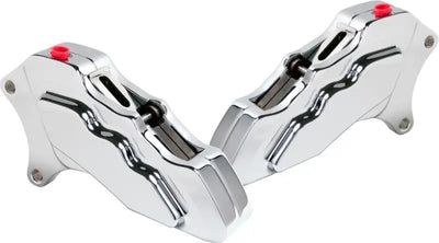 Chrome motorcycle brake calipers with red caps for FCK-F14CE-FR-S Hawg Halters FLH forward controls