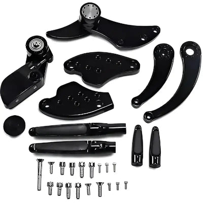 Black motorcycle footrest and control kit for Softail forward by Hawg Halters FCK-S18A-FR