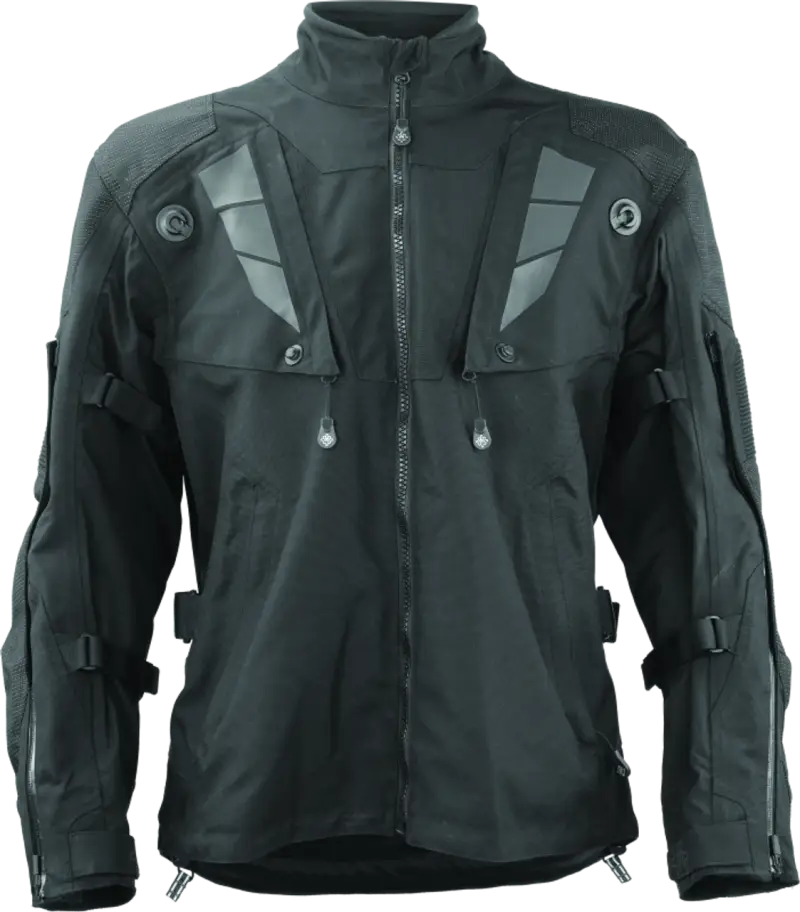 Black waterproof FIRSTGEAR Rogue XC Pro Jacket with reflective accents and pockets