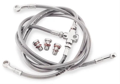 Braided stainless steel motorcycle brake line kit FK003D481R Galfer with T-splitter and banjo bolts