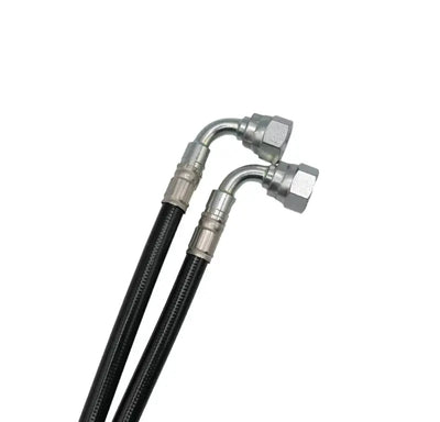 Black stainless steel brake line hoses with 90-degree fittings for FK003D944-SB Galfer kit