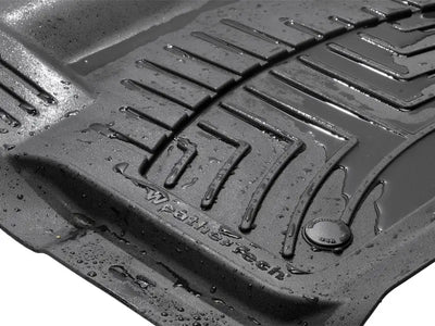 Black rubberized floor liner molded fit with raised treads and fluid channels WeatherTech