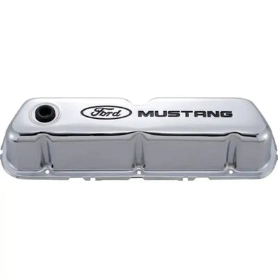 Ford Racing Mustang Logo Stamped Steel Chrome Valve Covers - Engine Components